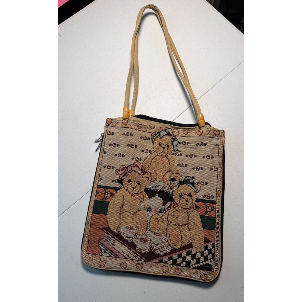 Vintage teddy bear tapestry shoulder bag
